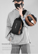 Black Gold Modern Anti - Theft Sling Bag for Men - Crossbody Backpack with USB Port & Combination Lock - RnR Galore