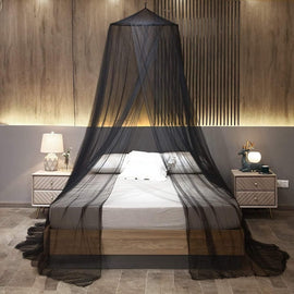 Black Hanging Princess Bed Canopy Mosquito Net - Dome Bedding for Dorm Rooms & Bedrooms (Fits 1.8m - 2m Beds) - RnR Galore