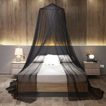 Black Hanging Princess Bed Canopy Mosquito Net - Dome Bedding for Dorm Rooms & Bedrooms (Fits 1.8m - 2m Beds) - RnR Galore