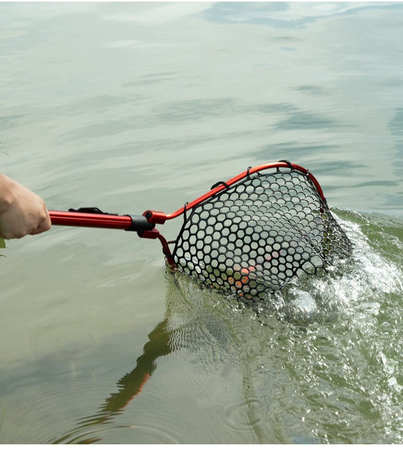 Black High Strength Large Landing Net - Fishing Net with Foldable Handle and Soft Rubber Netting, Dip Net for Fishing, Ideal for Boat, Pier, River Angling - RnR Galore
