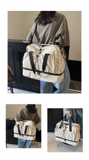Black Large Capacity Travel Bag with Wet/Dry Separation - Canvas + Polyester, Lightweight Handbag for Short Trips and Fitness, Fits on Luggage - RnR Galore