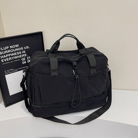 Black Large Capacity Travel Bag with Wet/Dry Separation - Canvas + Polyester, Lightweight Handbag for Short Trips and Fitness, Fits on Luggage - RnR Galore
