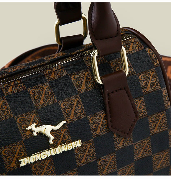 Black leopard print Stylish PU Leather Boston Bag - Elegant Retro Single Shoulder Crossbody Handbag for Women - RnR Galore