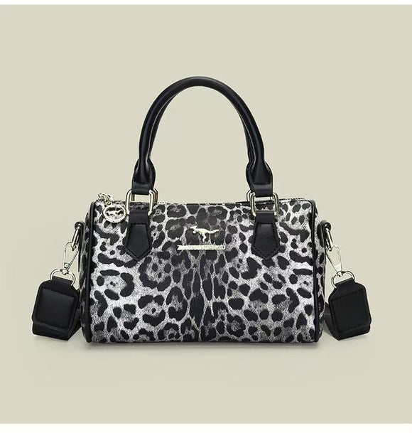 Black leopard print Stylish PU Leather Boston Bag - Elegant Retro Single Shoulder Crossbody Handbag for Women - RnR Galore