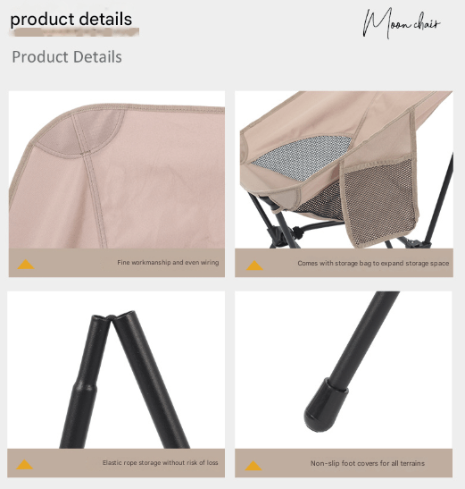 Black Lightweight Portable Camping Chair - Adjustable Height Folding Moon Chair with Breathable Mesh & Carry Bag for Outdoor, Beach, Fishing - RnR Galore