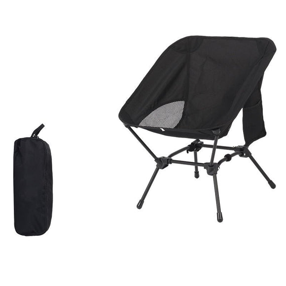 Black Lightweight Portable Camping Chair - Adjustable Height Folding Moon Chair with Breathable Mesh & Carry Bag for Outdoor, Beach, Fishing - RnR Galore
