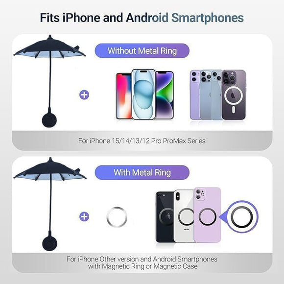 Black Magnetic Phone Umbrella Sun Shade - Clear Outdoor Screen Visor, Anti - Glare Mini Parasol for iPhone - RnR Galore
