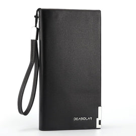 Black Men's Business Casual Long Wallet Clutch - PU Leather Large Capacity Phone & Card Holder with Wrist Strap - RnR Galore