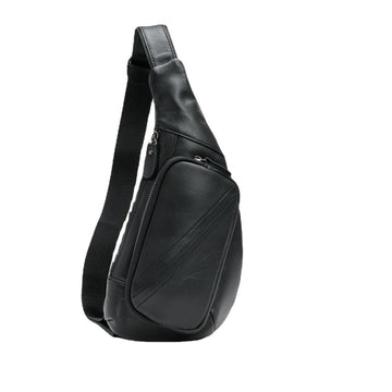 Black Men's Leather Sling Backpack - Casual Crossbody Chest Bag - RnR Galore