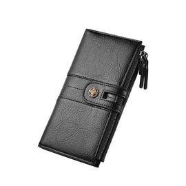 Black Men's Vintage PU Leather Long Wallet - High Capacity Dual Zipper Clutch with Phone & Card Slots - RnR Galore