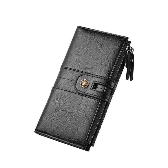 Black Men's Vintage PU Leather Long Wallet - High Capacity Dual Zipper Clutch with Phone & Card Slots - RnR Galore