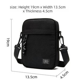 Black Mini Streetwear Oxford Cloth Crossbody Bag - Ultra - Light (200g) Fashion Sling Pack, Fits 8 - inch Tablet - RnR Galore