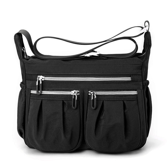Black Multi - Pocket Lightweight Nylon Crossbody Bag – Stylish, Functional, and Spacious Shoulder Bag for Women - RnR Galore