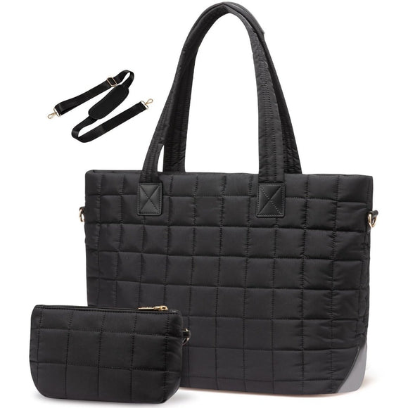 Black New Large Capacity Tote Bag - Fashionable Quilted Women's Shoulder Bag and Laptop Bag - RnR Galore