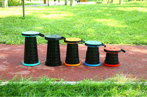 Black Portable Outdoor Telescopic Folding Stool with 100 Weight - Bearing Buckles, Lightweight and Compact Design, Perfect for Fishing, Camping, and Travel - RnR Galore