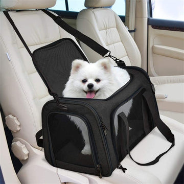 Black Portable Pet Travel Carrier Bag - Foldable, Durable, and Comfortable for Small Dogs & Cats 40cmx25cmx25CM - RnR Galore