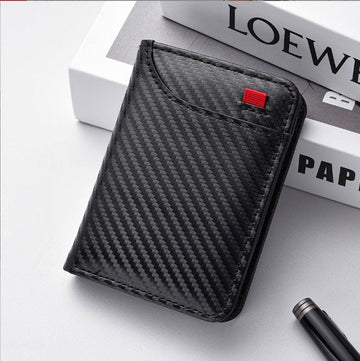 Black Sleek Carbon Fiber Vertical Wallet for Men - Slim Bifold Card Holder with Clear ID Window - RnR Galore