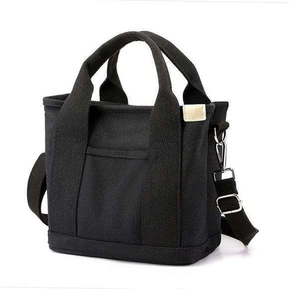 Black Small Canvas Tote Bag Crossbody Lunch Handbag with Adjustable Strap Fits 9.7 Inch Tablet for Women Daily Work and Travel - RnR Galore