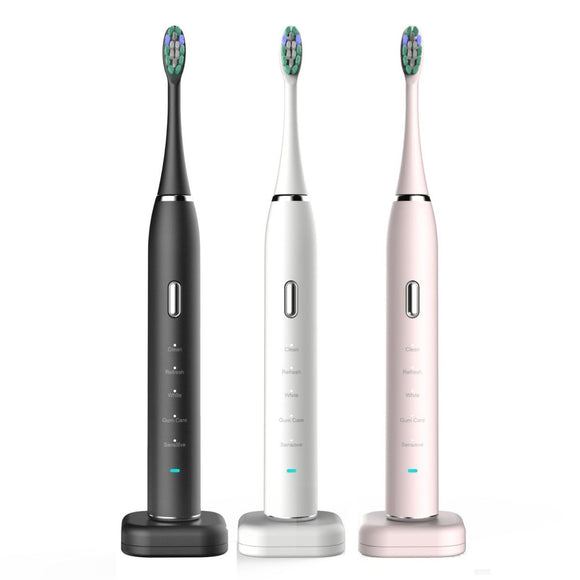 Black Sonic Rechargeable Electric Toothbrush with 8 Heads & Travel Case - 5 Brushing Modes & Smart Timer(USB) - RnR Galore