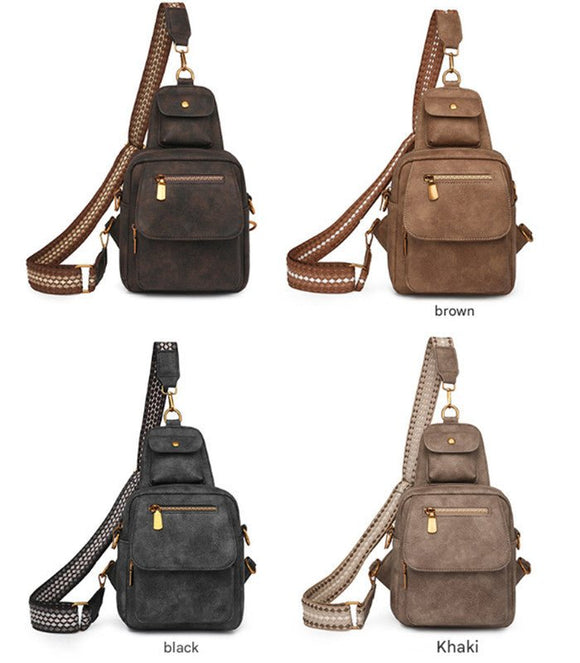Black Stylish PU Leather Sling Crossbody Bag for Women - Multi - Pocket Chest Pack with Adjustable Wide Strap - RnR Galore