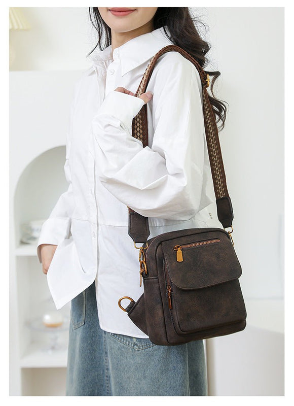 Black Stylish PU Leather Sling Crossbody Bag for Women - Multi - Pocket Chest Pack with Adjustable Wide Strap - RnR Galore