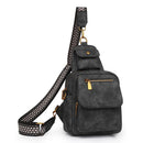 Black Stylish PU Leather Sling Crossbody Bag for Women - Multi - Pocket Chest Pack with Adjustable Wide Strap - RnR Galore