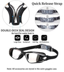 Black Swim Goggles Set with Cap, Nose Clip, Earplugs & Case: Anti - Fog UV Protection for Men & Women - RnR Galore