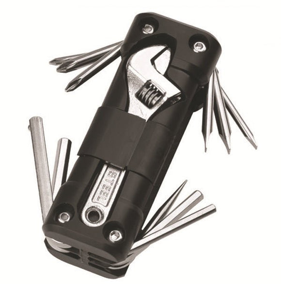Black Versatile 16 - in - 1 Bike & Motorcycle Multi - Tool - Portable Repair Kit with Adjustable Wrench - RnR Galore