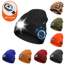 Black Wireless Bluetooth Beanie Hat with USB Rechargeable LED Headlight - Unisex Knit Cap for Running & Camping - RnR Galore
