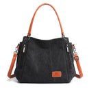 Black Women's Canvas Hobo Handbag Large Shoulder Tote Bag Adjustable Crossbody Strap Casual Purse 40cm for Work School Travel - RnR Galore