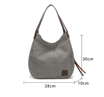 Black Women's Canvas Hobo Handbag Multi - Compartment Shoulder Tote Bag Minimalist Casual Purse 30cm for Work Shopping & Travel - RnR Galore