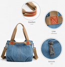Black Women's Retro Canvas Tote Bag Large Capacity Shoulder Handbag Adjustable Crossbody Strap 35cm for Travel Work & Daily Use - RnR Galore
