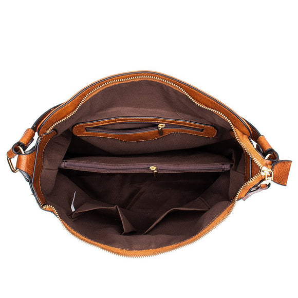 Black Womens Soft PU Leather Hobo Bag - Large Casual Tote Handbag with Adjustable Crossbody Strap - RnR Galore