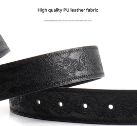Black Women's Western Style Embossed Belt 2 Pack Vintage PU Leather Waistband with Antique Silver Buckle for Jeans and Dresses Y2K Fashion - RnR Galore