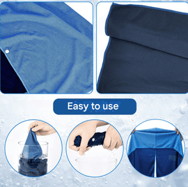 Blue 5 - Pack Instant Cooling Towel Set - UPF Sun Protection Hooded Ice Towels for Sports & Outdoor Activities - RnR Galore