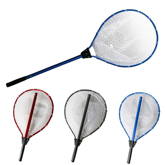Blue High Strength Large Landing Net - Fishing Net with Long Foldable Handle and Soft Rubber Netting, Dip Net for Fishing, Ideal for Boat, Pier, River Angling - RnR Galore