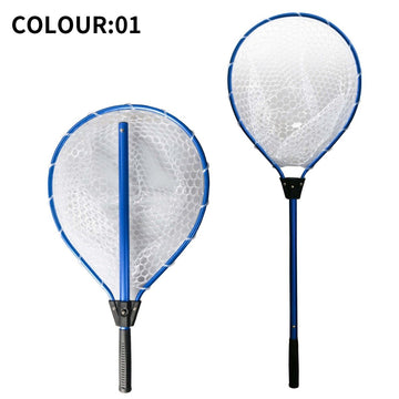 Blue High Strength Large Landing Net - Fishing Net with Long Foldable Handle and Soft Rubber Netting, Dip Net for Fishing, Ideal for Boat, Pier, River Angling - RnR Galore