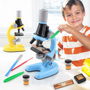 Blue Kids Biological Microscope Kit 100x 400x 1200x LED Magnification STEM Science Toy for School Students with Sample Slides - RnR Galore