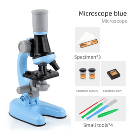 Blue Kids Biological Microscope Kit 100x 400x 1200x LED Magnification STEM Science Toy for School Students with Sample Slides - RnR Galore