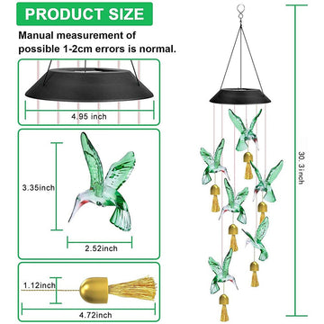 Blue Solar Powered Hummingbird Wind Chime(Without bell) - Color - Changing LED Hanging Garden Light Outdoor Decor - RnR Galore