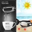 Blue Swim Goggles Set with Cap, Nose Clip, Earplugs & Case: Anti - Fog UV Protection for Men & Women - RnR Galore