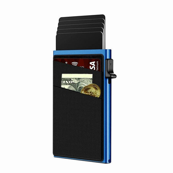 Blue Ultra - Slim RFID Blocking Pop - Up Wallet - Automatic Card Holder with Metal Case & Secure Screw Base - RnR Galore