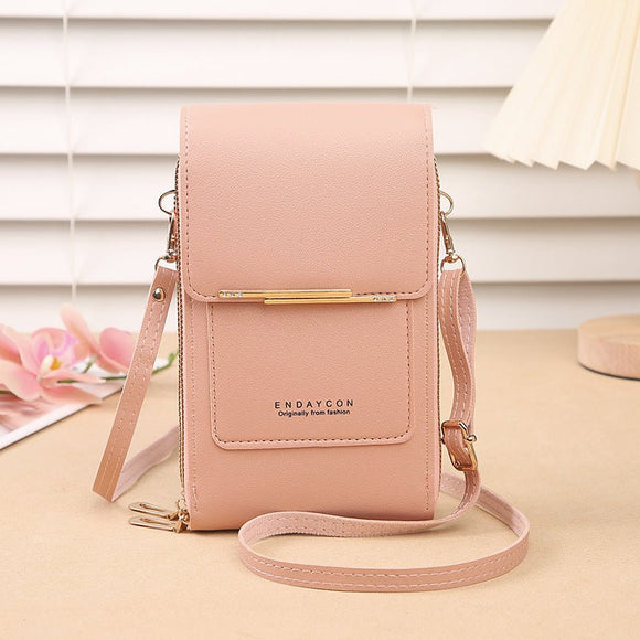 Blue Women's Cute Mini PU Leather Crossbody Phone Bag (19x12x4cm) - Touch Screen Window, Vertical Style - RnR Galore