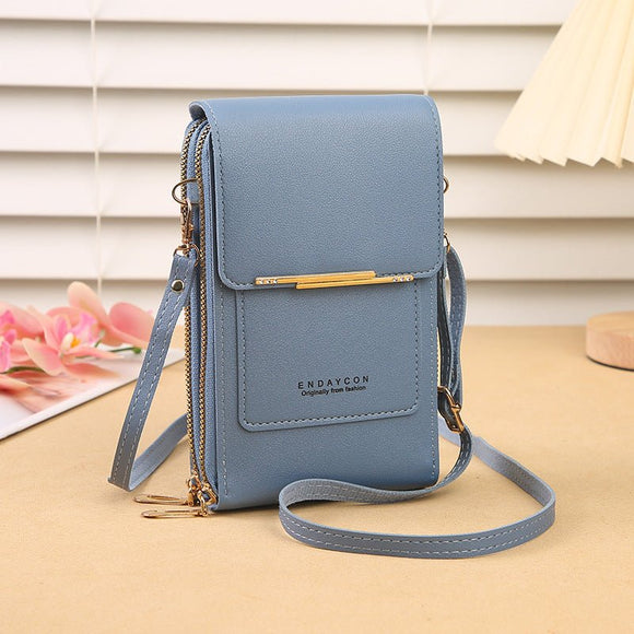 Blue Women's Cute Mini PU Leather Crossbody Phone Bag (19x12x4cm) - Touch Screen Window, Vertical Style - RnR Galore