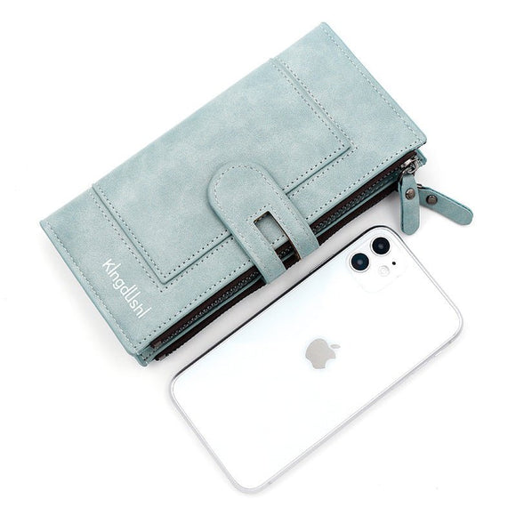 Blue Women's Stylish Long Wallet - Multi - Card Slot PU Leather Clutch with Phone Pocket & Coin Zipper - RnR Galore