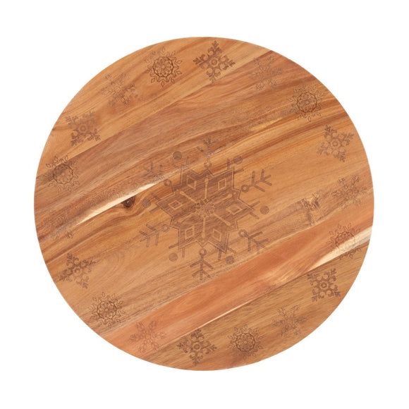 Bread and Butter 18 Inch Wooden Lazy Susan Tray - Wood Snowflake - RnR Galore