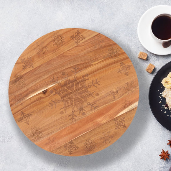 Bread and Butter 18 Inch Wooden Lazy Susan Tray - Wood Snowflake - RnR Galore