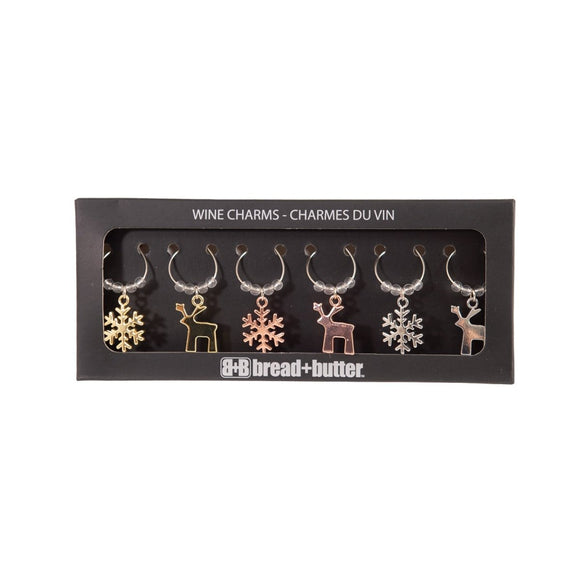 Bread and Butter (3) Snowflake and (3) Reindeer Wie Glass Charms - 6 Pack - RnR Galore