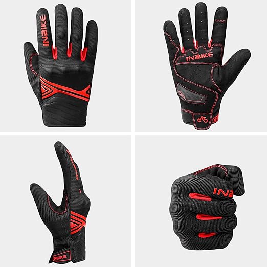Breathable Mesh Motorcycle Gloves Touchscreen with TPR Palm Pad Hard Knuckle - Red - Large - RnR Galore