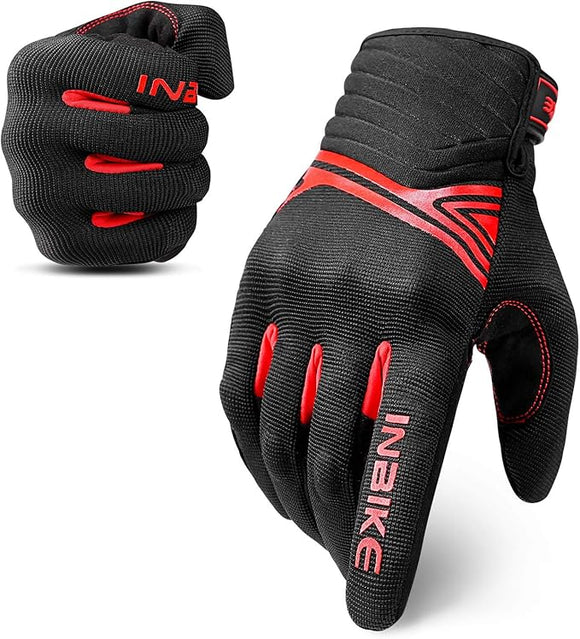 Breathable Mesh Motorcycle Gloves Touchscreen with TPR Palm Pad Hard Knuckle - Red - XLarge - RnR Galore